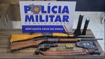 ​PM apreende armas e prende dupla por porte ilegal em zona rural de Santa Cruz do Xingu